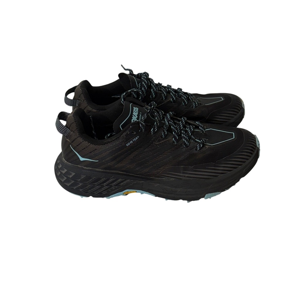 Hoka One One Speedgoat 4 GTX Shoes Womens 7.5 Black Blue Trail Running Shoes